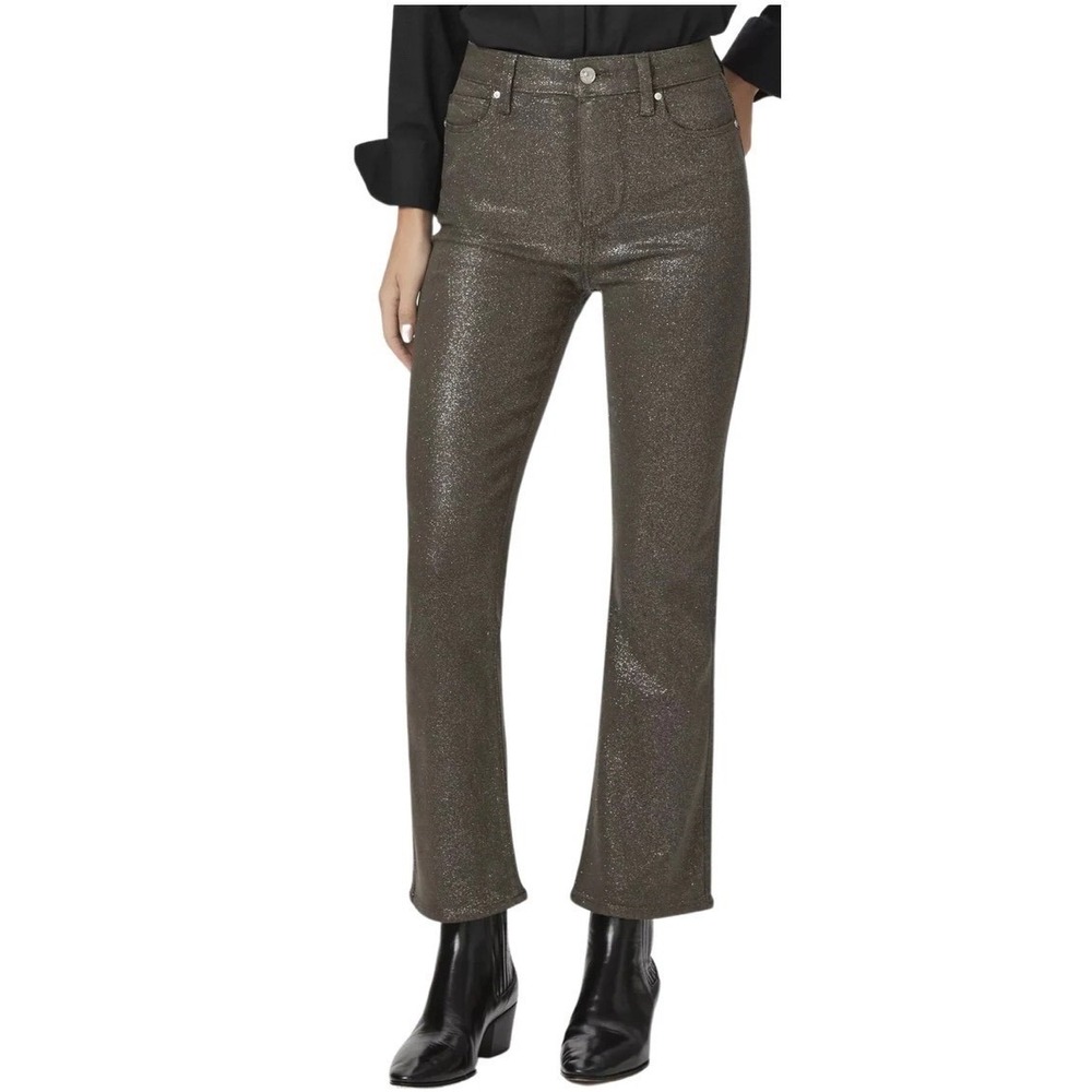 Paige Claudine‎ High Rise Ankle Flare Dark Taupe Silver Luxe Coating Size 24 (C)